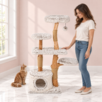 Cat Tree 135cm | Natural Branch Tower – The Woodland Bloom with a ginger Maine Coon in a light pink room