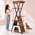 Cat Tree 185cm | Metal Frame Tower – The Aster Loft with a ginger Maine Coon in a light pink room
