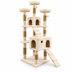 Cream cat tower showing the two condos, three perches and connecting ramps