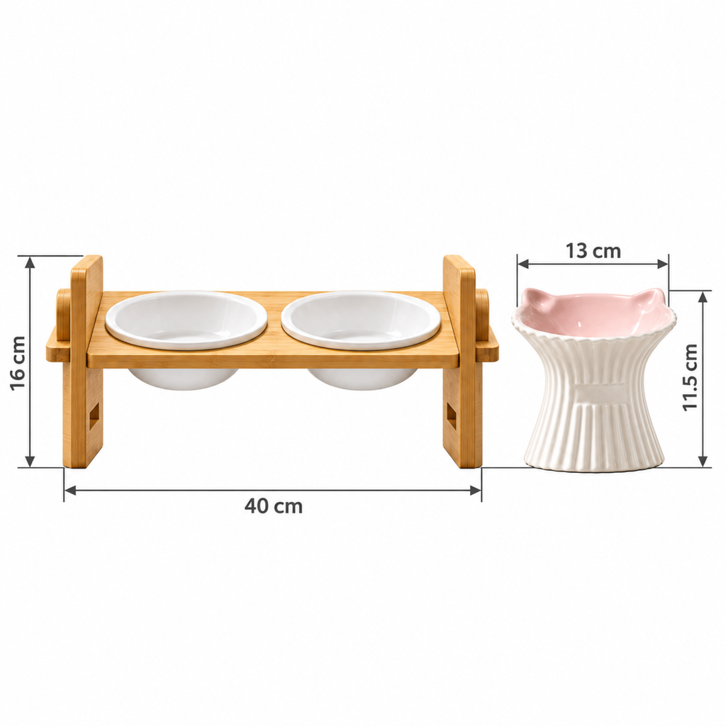 Dining Duo listed dimensions with arrows: stand 40 cm wide and 16 cm high; pedestal bowl 13 cm wide and 11.5 cm high