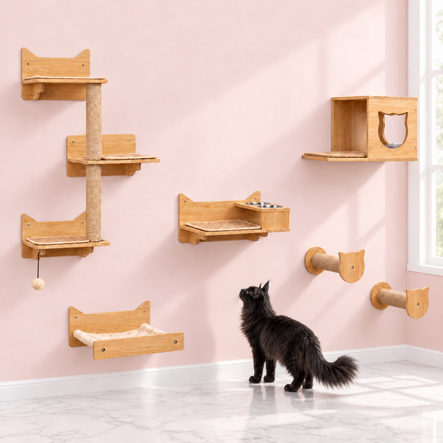 Cat Wall Climbing & Feeding Set | 6 Pieces – The Crazy Cat Route