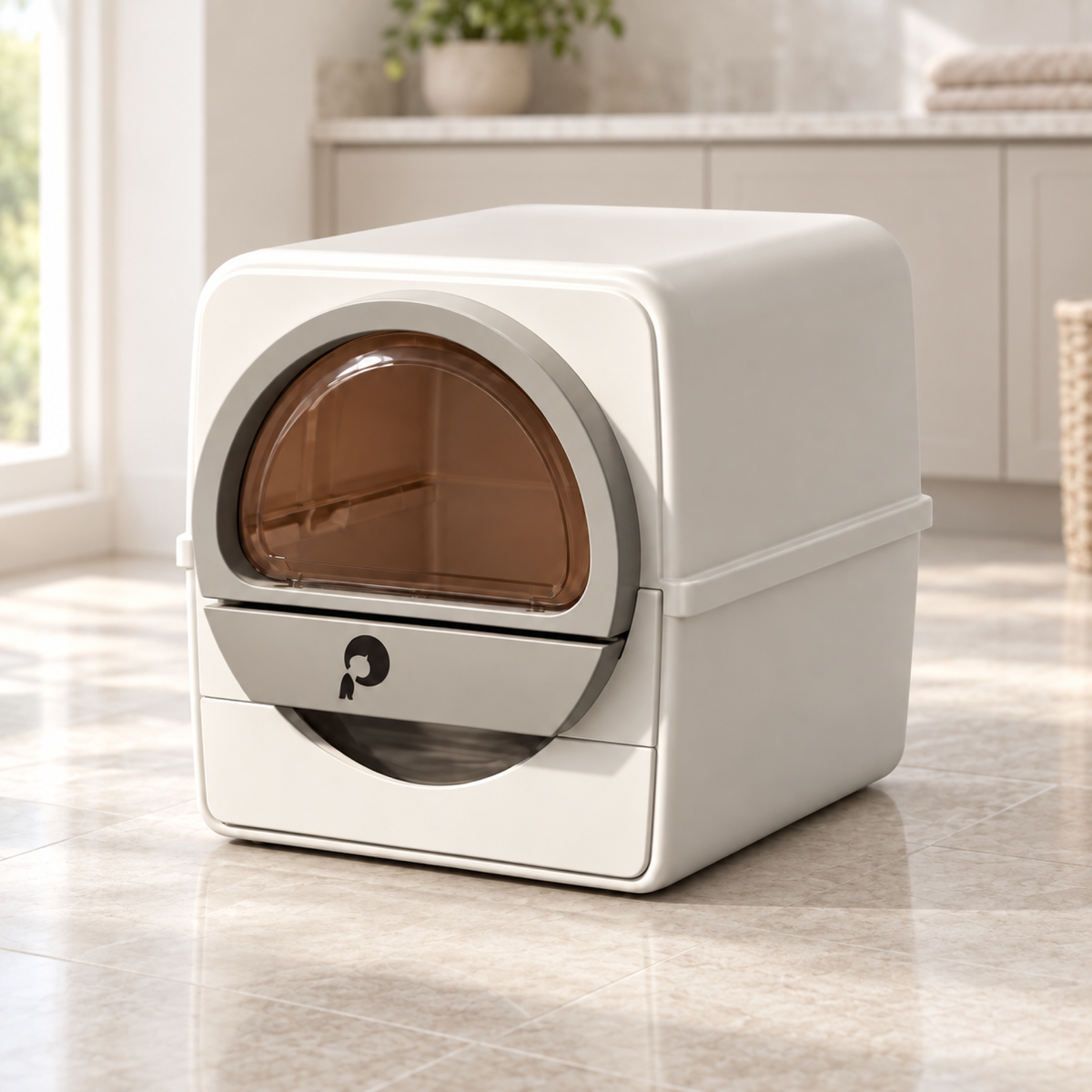 The Dome enclosed litter box in a neutral utility room