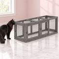 Large Cat Outdoor Tunnel 150cm – Modular Wooden Catio Run, shown with a black Maine Coon in an empty light pink room.