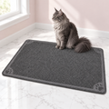Extra Large Litter Catcher Mat 47 × 32 Inches – The Landing Mat, STONE / XLARGE shown, with a smoky grey Maine Coon in an empty light pink room.