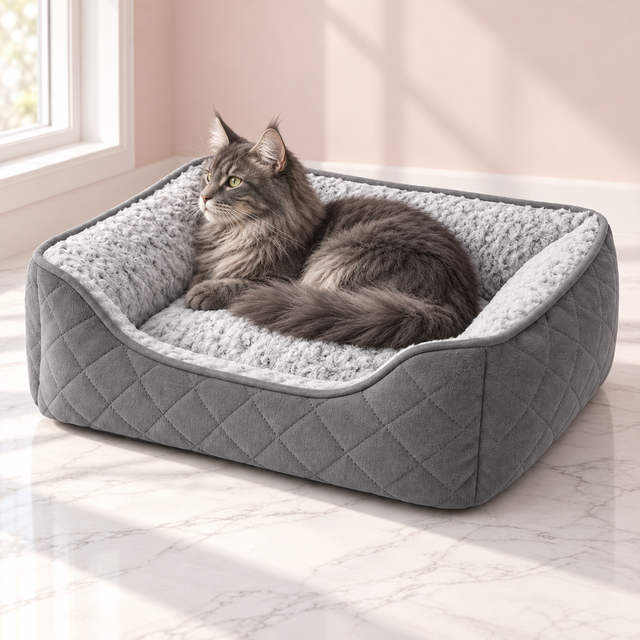 Maine Coon Cat Bed 76cm | Washable Cover – The Silver Velvet Nest