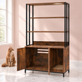 Cat Litter Box Cabinet & Shelving – The Library, Rustic Brown / Black shown with a ginger Maine Coon in an empty light pink room.
