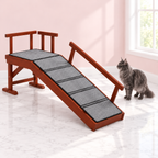 Maine Coon Cat Ramp 125cm – The Gentle Ascent, shown with a smoky grey Maine Coon in an empty light pink room.