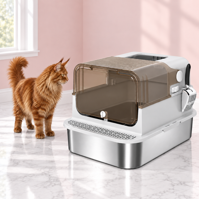 Maine Coon Litter Box 70cm | Enclosed Stainless Steel – Grand Gallery