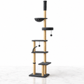 Charcoal adjustable cat tower on white marble