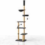Charcoal adjustable cat tower on white marble