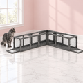 Modular Wooden Cat Tunnel 250cm – Eight-Door Outdoor Run, shown with a smoky grey Maine Coon in an empty light pink room.
