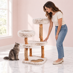 Natural Branch Cat Tree | Two Padded Perches – The Twin Blossom with a smoky grey Maine Coon in a light pink room