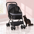 Reversible-Handle Pet Stroller – 10kg Limit, shown with a black Maine Coon in an empty light pink room.