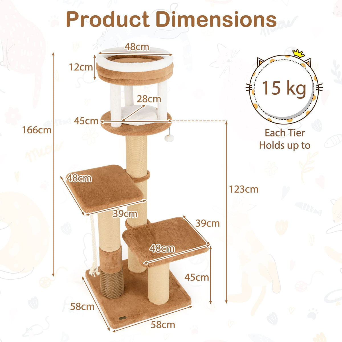 Supplier dimensions for Amber Rise: 166cm high, 58 by 58cm base, 48cm top bed, 48 by 39cm steps and 15kg per tier.