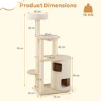 Dimension diagram for two-storey condo cat tree showing 151 cm height, 70 cm width and 39 cm depth