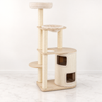 Natural and cream 151 cm two-storey condo cat tree on light marble flooring