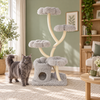 Grey Maine Coon beside The Floral Canopy 162 cm grey flower-platform cat tree in a sage room