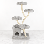 The Floral Canopy 162 cm grey flower-platform cat tree on light white marble flooring