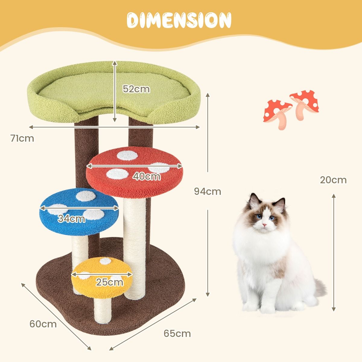 The Mushroom Steps dimensions: 94 cm high with 65 by 60 cm base and 71 by 52 cm top platform