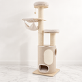 187 cm natural wooden cat tower with two-storey condo on light white marble