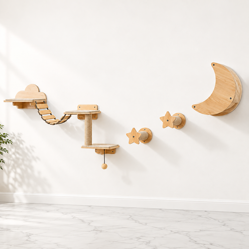 The Sky Route — Six-Piece Wall-Mounted Cat Climbing Set
