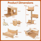 Supplier dimensions for the six-piece wall-mounted cat climbing and feeding set