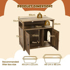 Oak-look litter cabinet dimensions: 80 by 51 by 72 cm with compact 20 by 29 cm side entry