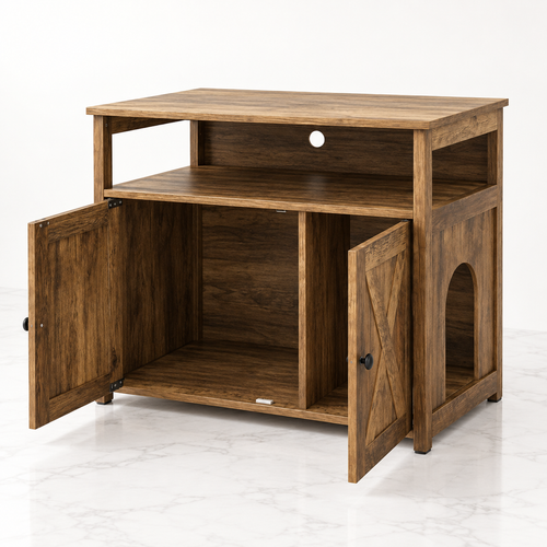 The Oak Gallery — Litter Cabinet with Open Shelf