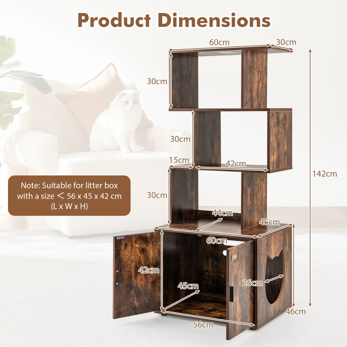 The Library Litter Cabinet dimensions: 60 by 45 by 142 centimetres