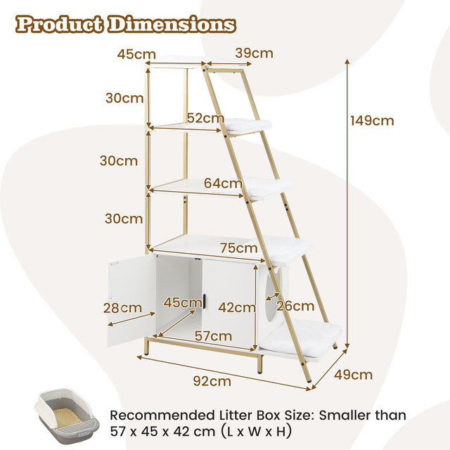 Dimension diagram for the 92 by 49 by 149 cm litter cabinet with five-level steps