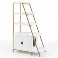 White and gold 149 cm litter cabinet with five removable plush step mats on a light studio background