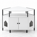 The Corner Gallery white corner litter cabinet on pale marble