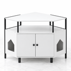The Corner Gallery white corner litter cabinet on pale marble