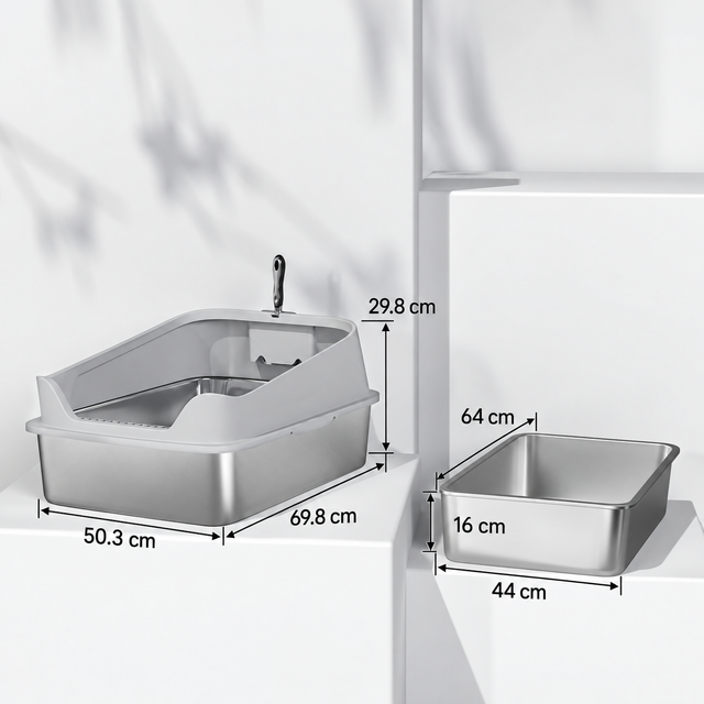 Sterling Court litter tray dimensions: 69.8 by 50.3 by 29.8 cm overall and 64 by 44 by 16 cm tray