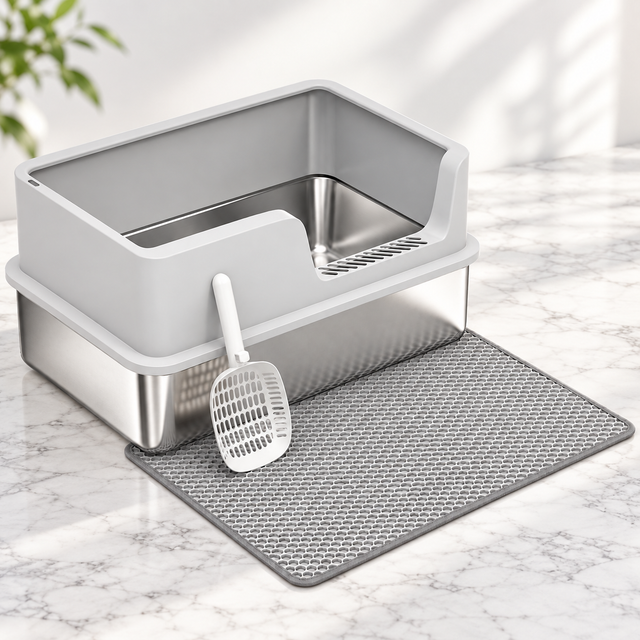 The Silver Guard — XL Stainless-Steel Litter Tray, 60cm