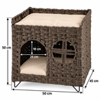The Foldaway Wicker House dimensions: 50 by 45 by 50 cm with a 25 by 18 cm lower entrance