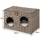 The Woven Retreat dimensions: 60 by 35 by 35 cm with two 18 cm front openings
