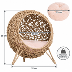 Rattan cat pod dimensions: 58 cm high, 52 cm diameter and 38 cm entrance