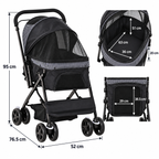 Plain white dimension diagram for Reversible-Handle Pet Stroller – 10kg Limit showing product size measurements in centimetres.