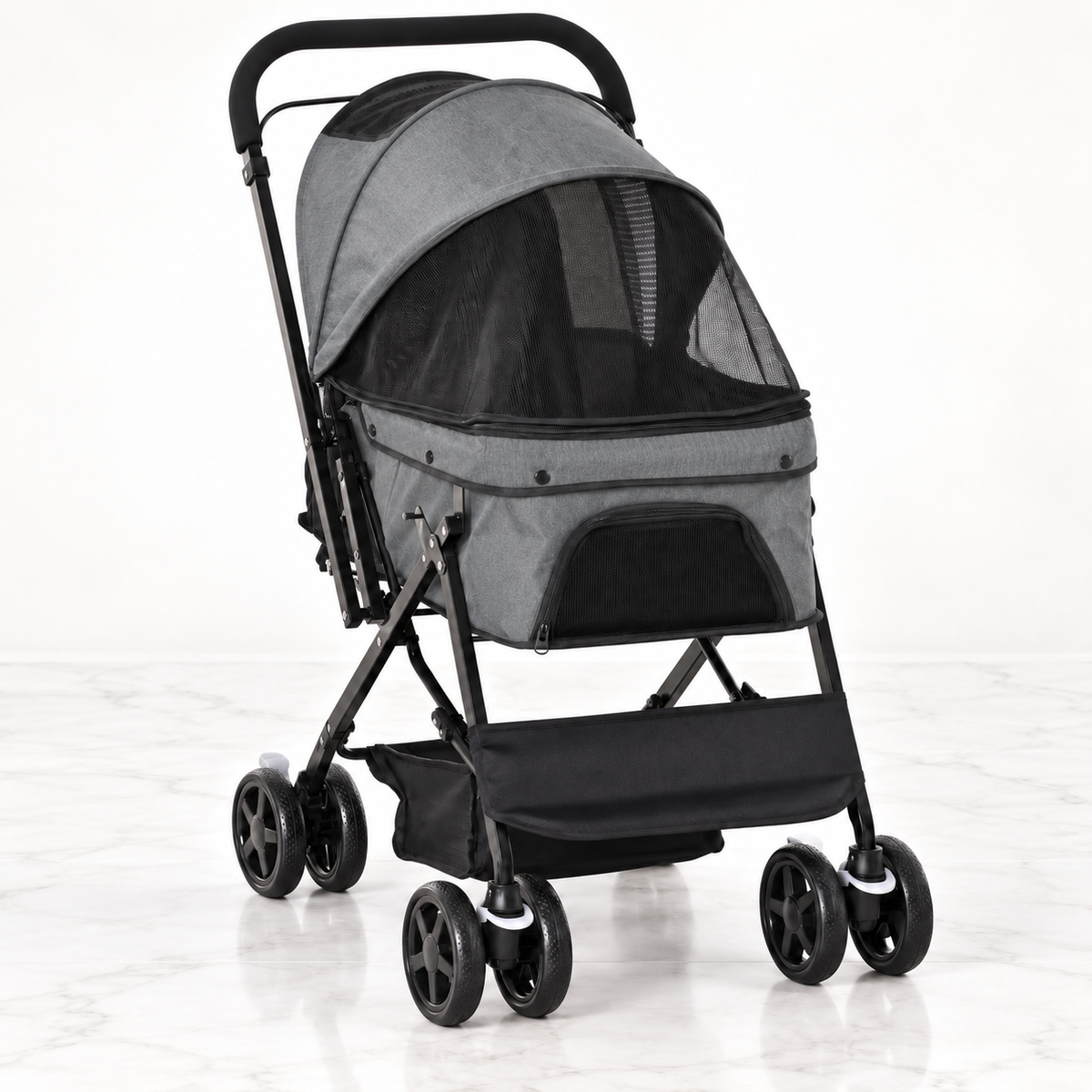Reversible-Handle Pet Stroller – 10kg Limit — Grey — Giant Paws studio