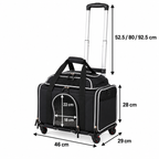 Plain white dimension diagram for Compact Rolling Pet Carrier – 5.5kg Cat Limit showing product size measurements in centimetres.