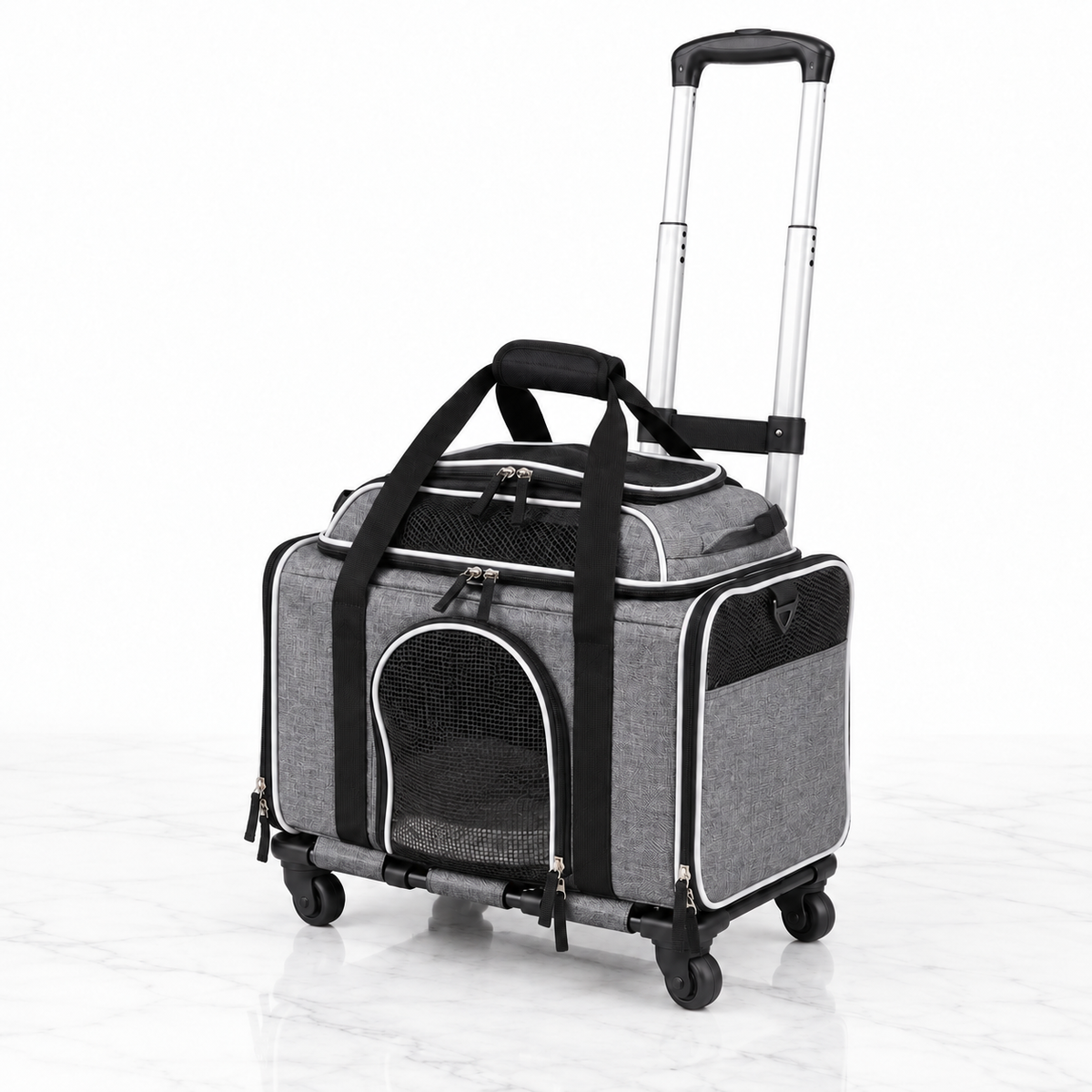 Compact Rolling Pet Carrier – 5.5kg Cat Limit — Grey — Giant Paws studio