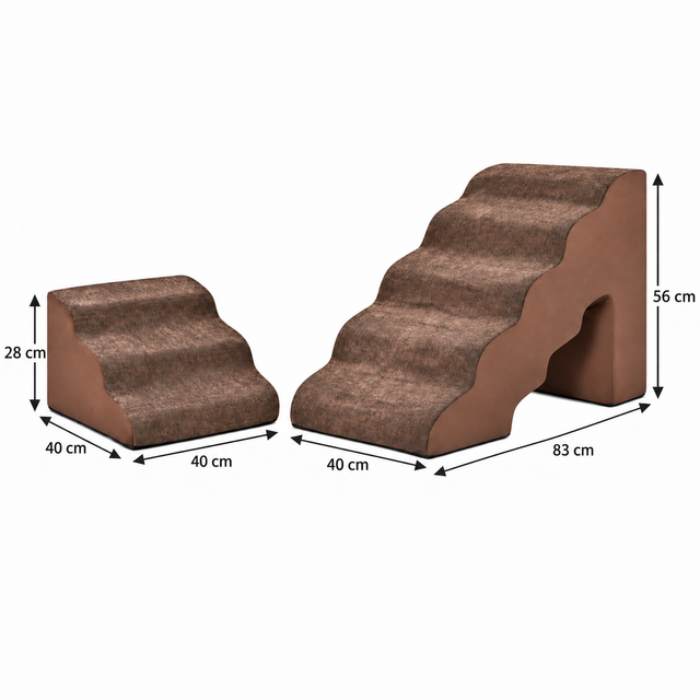 Plain white dimension diagram for Large Cat Foam Stairs Set – Washable Two-Piece Ramp showing product size measurements in centimetres.