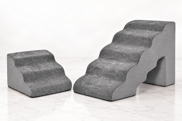 Large Cat Foam Stairs Set – Washable Two-Piece Ramp — Grey — Giant Paws studio