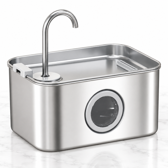 3.2L stainless steel large cat water fountain on light marble