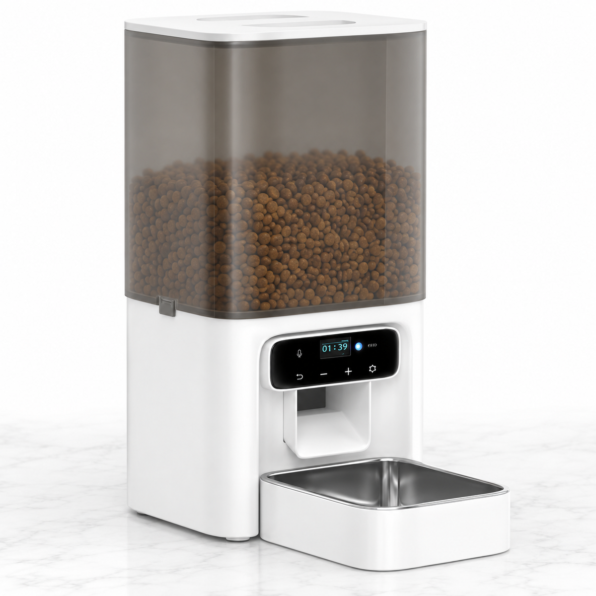 White 4.5L automatic cat feeder with timer and stainless-steel bowl