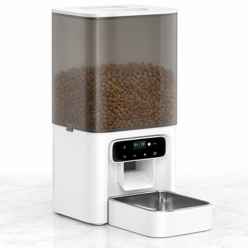 White 4.5L automatic cat feeder with timer and stainless-steel bowl