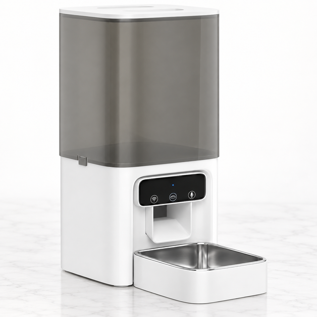 White 4.5L Wi-Fi automatic cat feeder with stainless-steel bowl