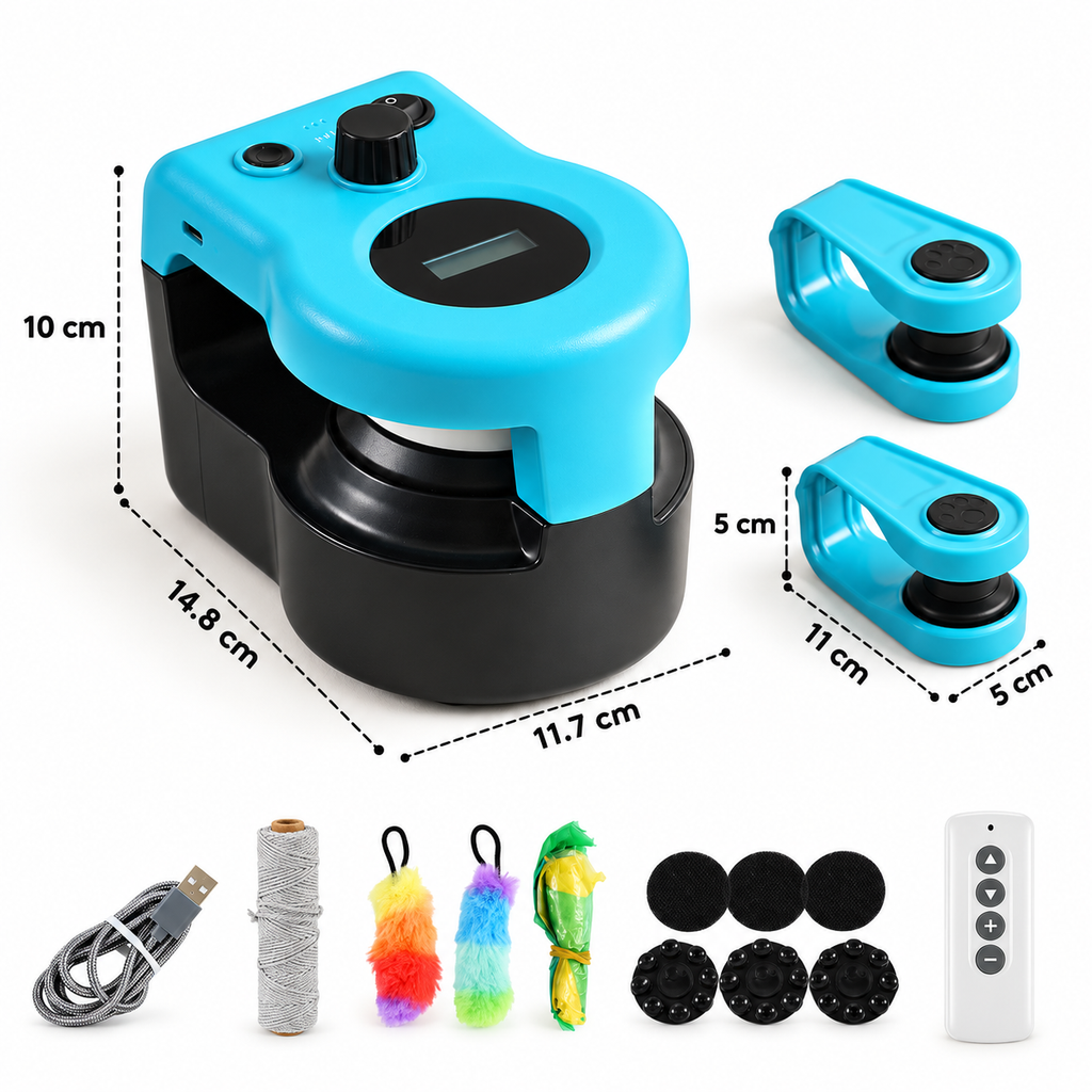 Configurable mouse-chase cat toy dimensions and included track components