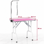 Pink grooming table dimensions: tabletop 81 by 48.5 cm and table height 80 cm